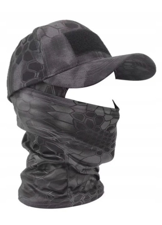 Set sapca tactica baseball si fular tubular, model camuflaj, gri inchis/negru, marime universala