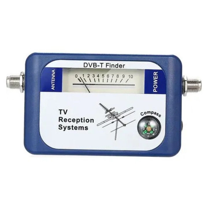 Detector semnal antena DVB-T K0544-26806-911-MLC, 170–860 MHz, 65–95 dBµV, 75 Ω, alimentare 9–12 V, cu busola si zumbador, albastru