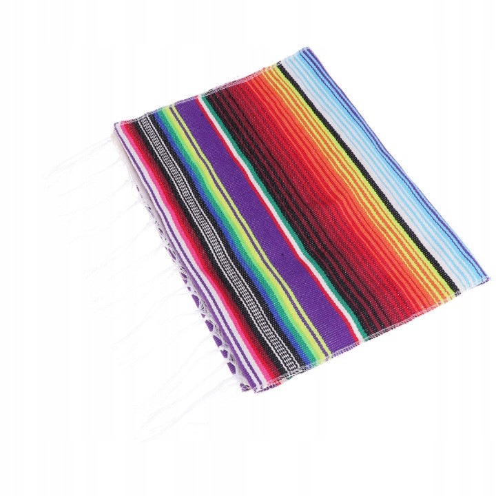 Fata de masa din bumbac multicolor cu model in dungi curcubeu, cu franjuri