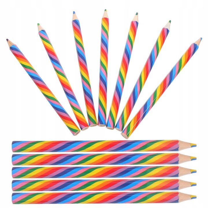 Creioane colorate din lemn cu efect curcubeu degradat, Multicolor, 12 buc