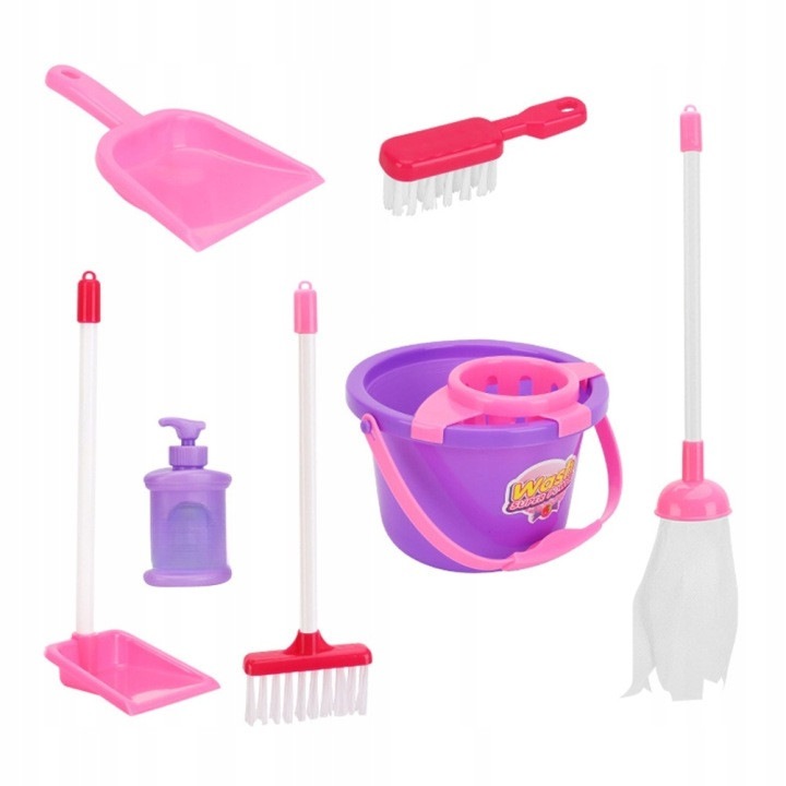 Set de jucarii de curatenie pentru copii 31CJ-K0274-260806-1535, 7 piese, plastic, roz/violet