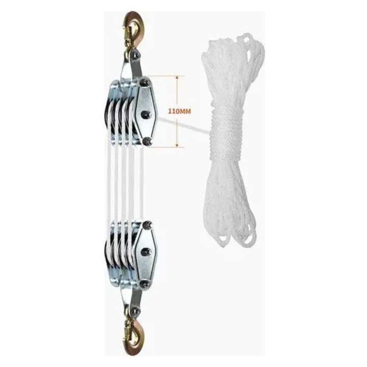 Palan cu scripete K0544-26806-22-MLC, capacitate nominala 1000 kg, scripete cu 3 role, franghie polietilena O9,5 mm, carcasa galvanizata, alb