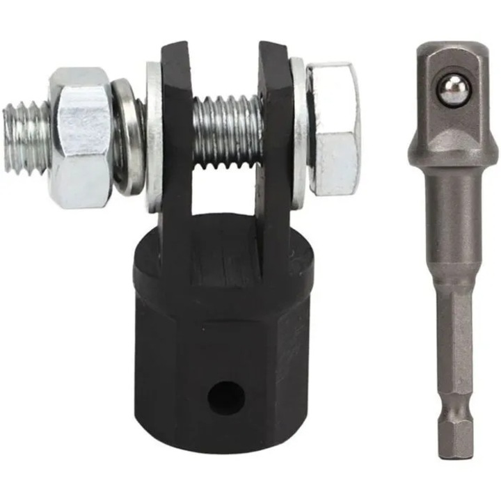 Adaptor pentru cric tip foarfeca cidiscount-xwx-260806-317, otel crom-vanadiu, pentru cric cu gaura dubla/inele, 1/2 inch (12.7 mm) interior, 13/16 inch (20.6 mm) exterior, include adaptor soclu 1/2 in, negru/metalic