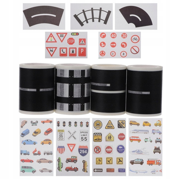Banda washi adeziva pentru traseu auto si sine, set 13 piese, multicolor