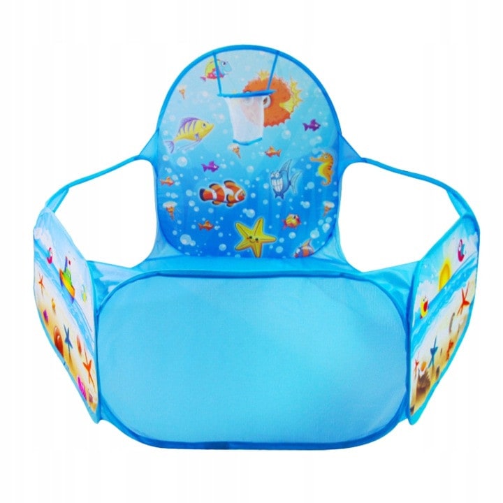 Cort de joaca pliabil pentru copii 31CJ-K0274-260806-269, cu plasa/cos de baschet, albastru