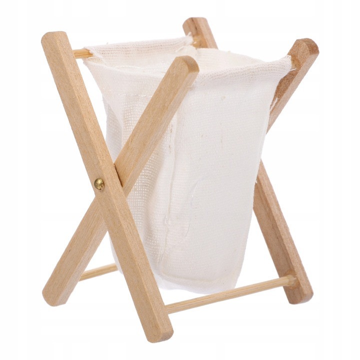 Cos de rufe mini din lemn cu sac textil pentru decor, alb