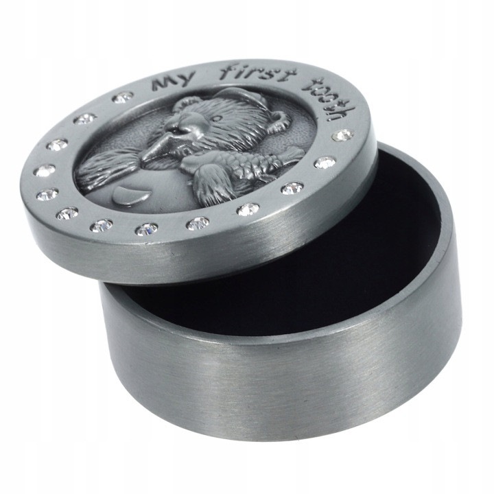 Cutie metalica pentru primul dintisor cu ursulet si cristale, argintiu, 31CJ-K0274-260806-597