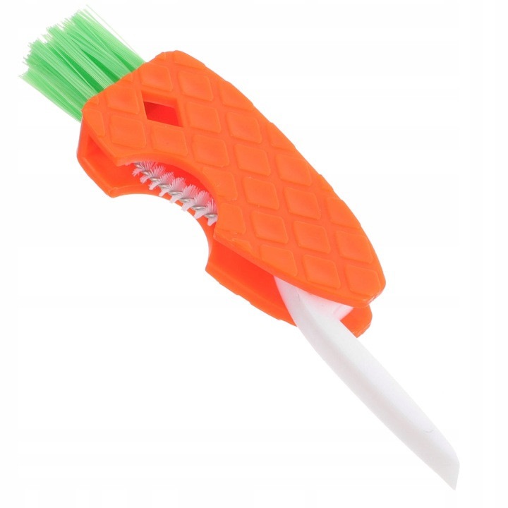 Perie universala pentru sticle, cani si tetine, cap dublu (perie mare + perie pentru tetine) cu spatula, portocaliu/verde, model 31CJ-K0274-260806-704