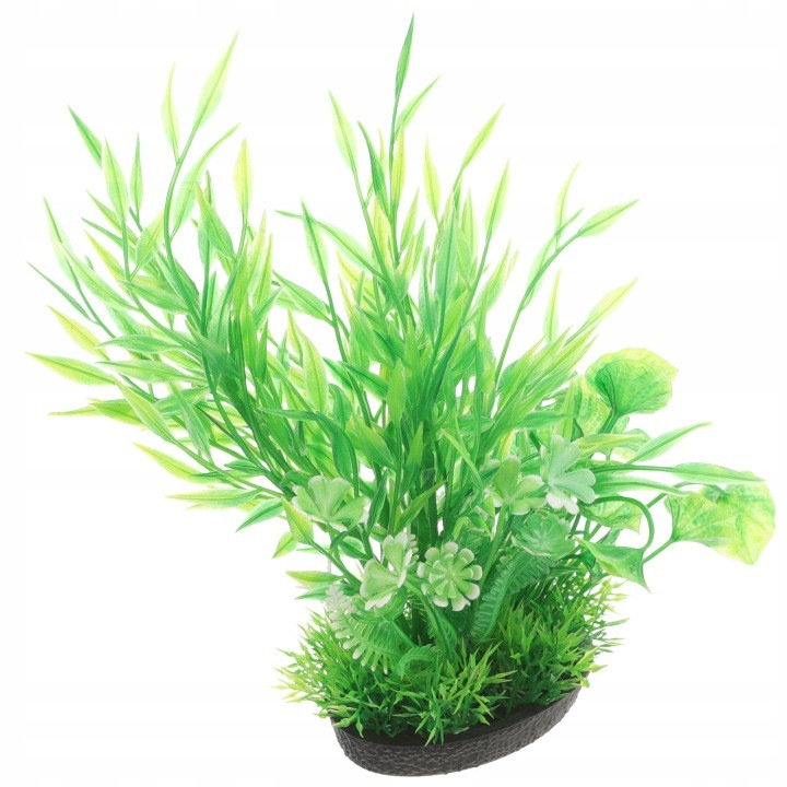 Plante artificiale pentru acvariu, set 2 buc., din plastic, verde cu baza neagra