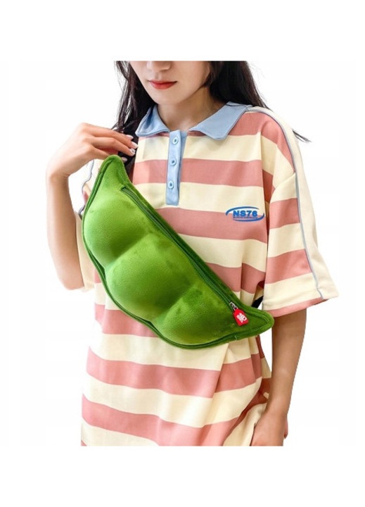 Borseta chest bag din plus, model pastai cu 3 compartimente, verde mazare