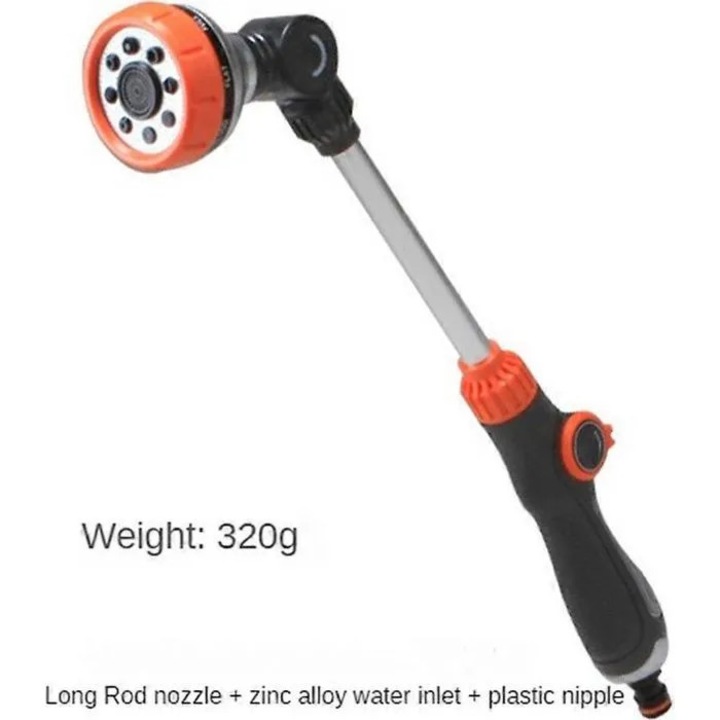Pistol pulverizator pentru gradina, 180° cap rotativ, 8 moduri de pulverizare, maner cauciucat anti-alunecare, filet interior 3/4", portocaliu, 47 cm