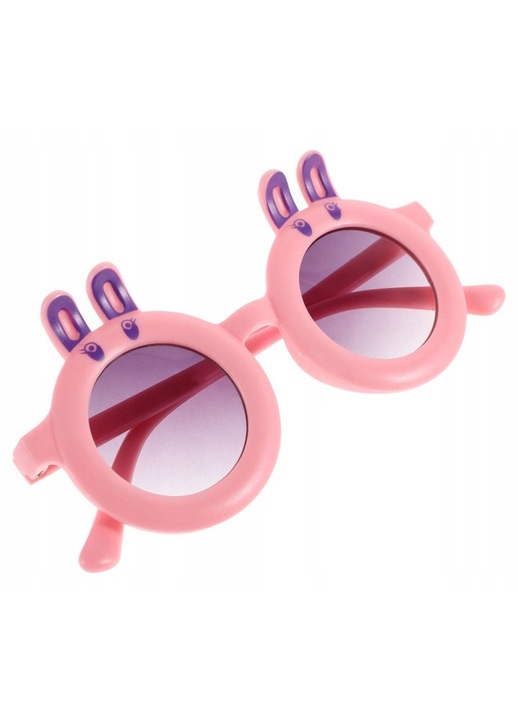 Ochelari de soare copii din plastic cu model iepuras, rama rotunda, lentile degrade, roz
