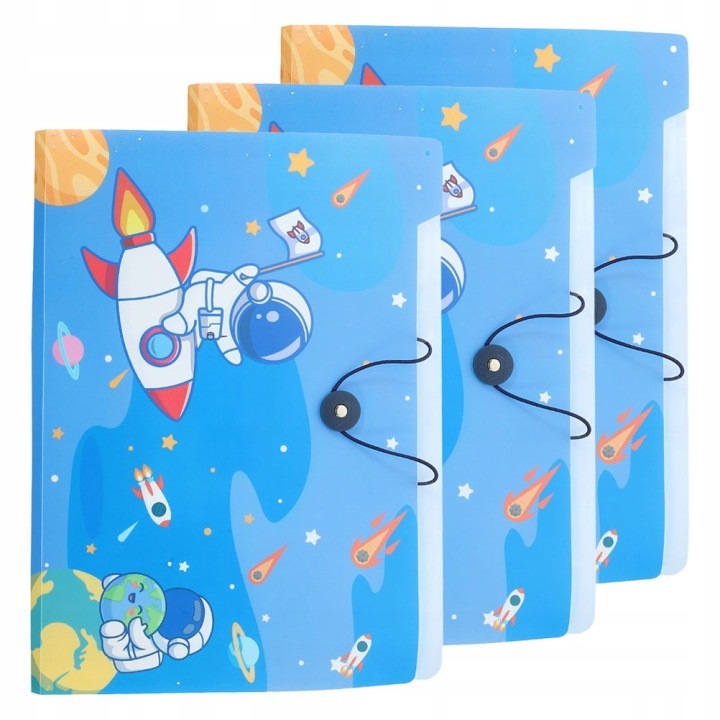 Set de 3 organizatoare tip acordeon pentru documente din ABS, cu inchidere elastica si buton, multicolor