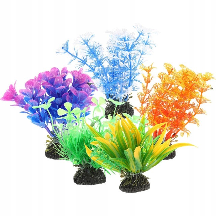 Plante artificiale pentru acvariu 31CJ-K0274-260806-1442, set de 5, colorate, cu baza grea, multicolor