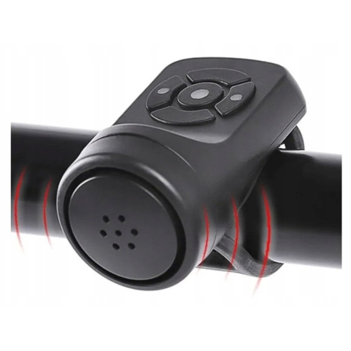 Sonerie electronica pentru bicicleta/trotineta 31CJ-K0274-260806-1890, reincarcabila USB, cu montare pe ghidon, negru