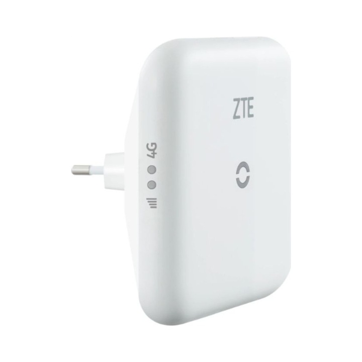 Router 4G LTE ZTE MF17T, Wi-Fi 802.11b/g/n 2,4 GHz 2x2 modem, SIM támogatás, akár 150/50 Mbps, akár 10 felhasználó számára, fehér, 100 x 100 x 80 mm