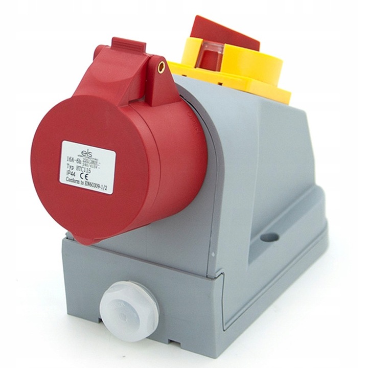 Priza industriala fixa ELS Elektrotechnika TSEA31KV7S7R 16A/5P cu intrerupator principal, IP44, dlawiki M25x1,5, cleme intrare 5x6 mm², Multicolor