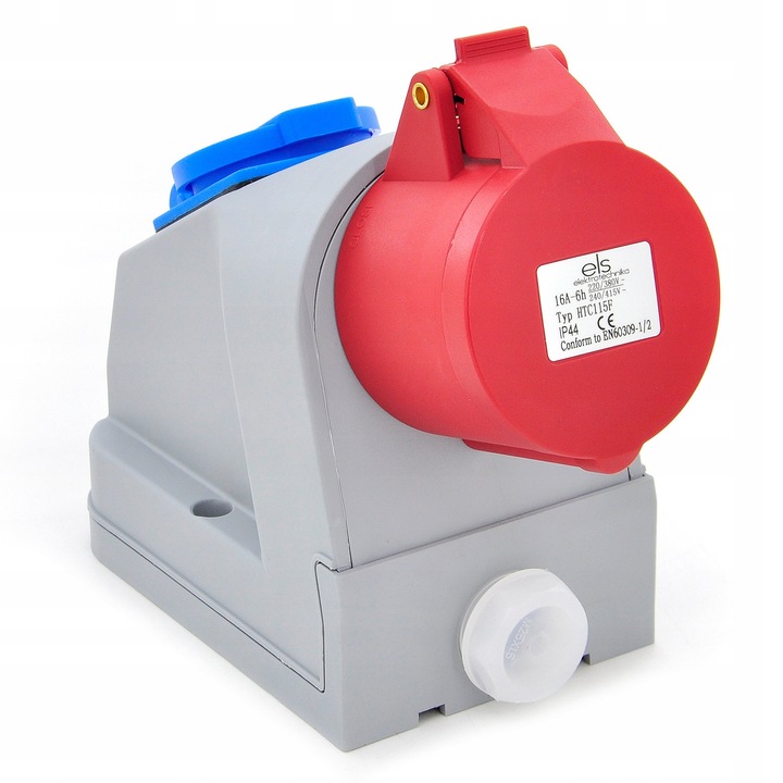 Priza industriala fixa kombi ELS Elektrotechnika HTC115F (HKDI2FV5L9), 16A 5P (3P+Z+N) 400V + 1x16A 230V, IP44, Multicolor