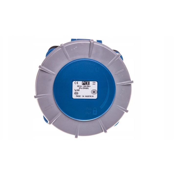 Priza de panou PCE Power Twist 333-6, 63A 3P 230V IP67, albastru, cod XIXLLN5772