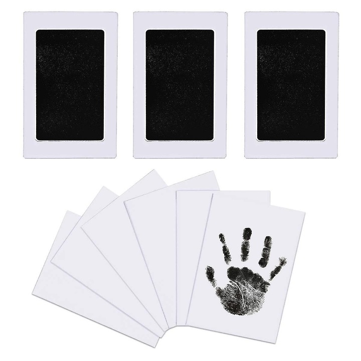 Bébi lenyomat készlet k0441-0724-QHeamg225996, 3 bélyegzőpárna, fekete tinta, 6 nyomtatott kártya 12.5 x 8 cm, tintaterület 9.5 x 5.7 cm