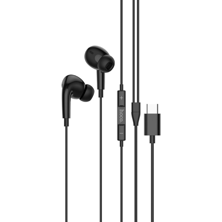 Casti cu Fir Type-C Hoco M101 Pro, Compatibile iPhone 15/16/17 si Android, Cablu 1.2M, Microfon, Negru