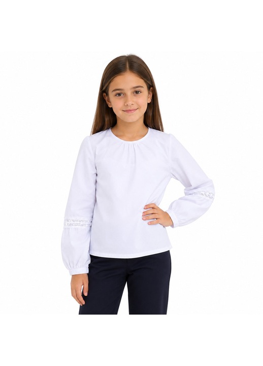 Елегантна блуза, тип ученическа униформа, за момичета, Mini Junior B0408, Бяла 130449