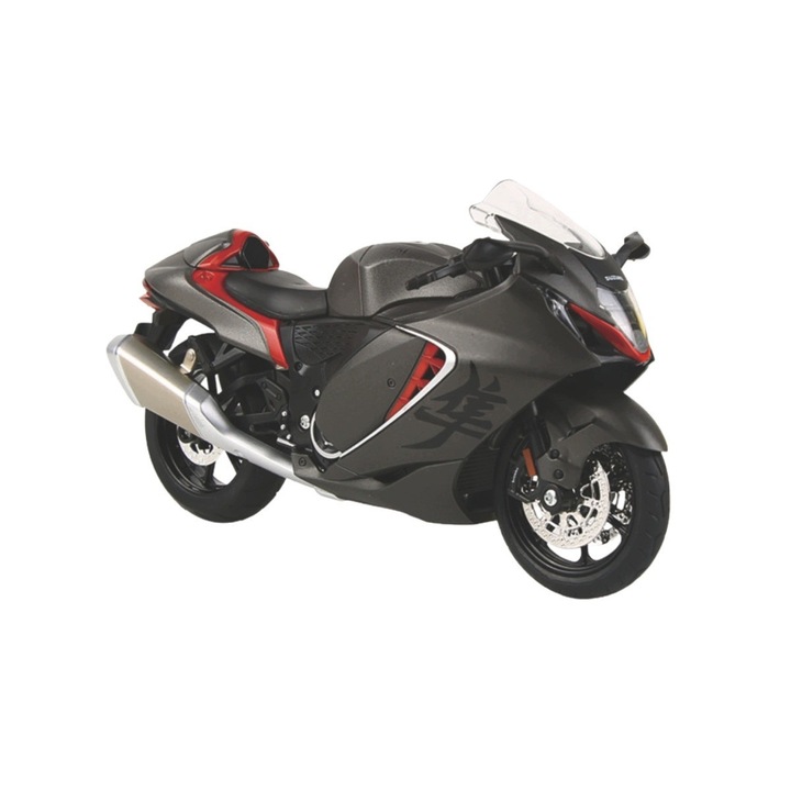 Huayi Suzuki Hayabusa EXDE5EDGS814 motorkerékpár modell, 1/12, szürke piros díszítéssel