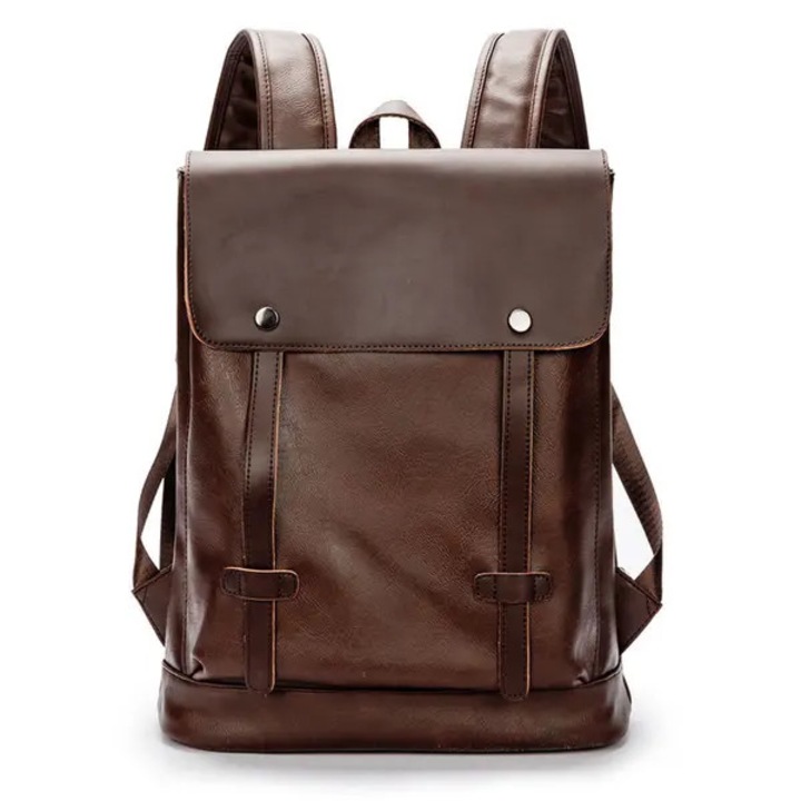 Rucsac laptop in panza rezistenta si piele Crazy Horse, compartiment pentru laptop si A4, inchidere cu capse magnetice, IZO-CJ-K0502-2026-0721-656, maro, 39 x 32 x 12 cm