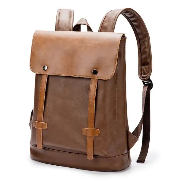 Rucsac laptop in panza rezistenta si piele Crazy Horse, compartiment pentru laptop si A4, inchidere cu capse magnetice, IZO-CJ-K0502-2026-0721-656, maro, 39 x 32 x 12 cm