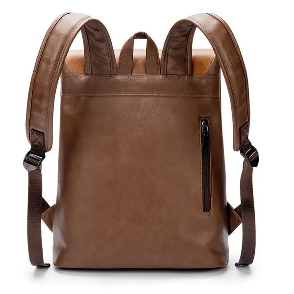 Rucsac laptop in panza rezistenta si piele Crazy Horse, compartiment pentru laptop si A4, inchidere cu capse magnetice, IZO-CJ-K0502-2026-0721-656, maro, 39 x 32 x 12 cm