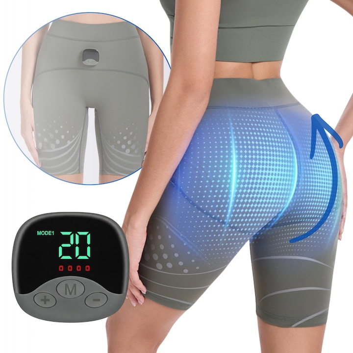 Pantaloni EMS cu Electrostimulare INTEXXA®, pentru Ridicare si Tonifiere Fesieri si Arderea Grasimii, Fitness si Antrenament Acasa, Material Elastic Premium, 6 Moduri, 30 Niveluri, Colanti Marimea M, Dama, Gri