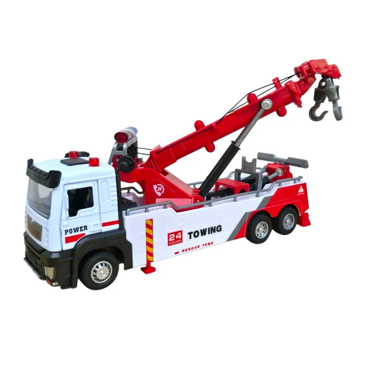Oktató játék gyerekeknek, Tűzoltó daru típusú, kihúzható karral, Die-Cast fém és műanyag modell, mozgatható létra, 6+ év
