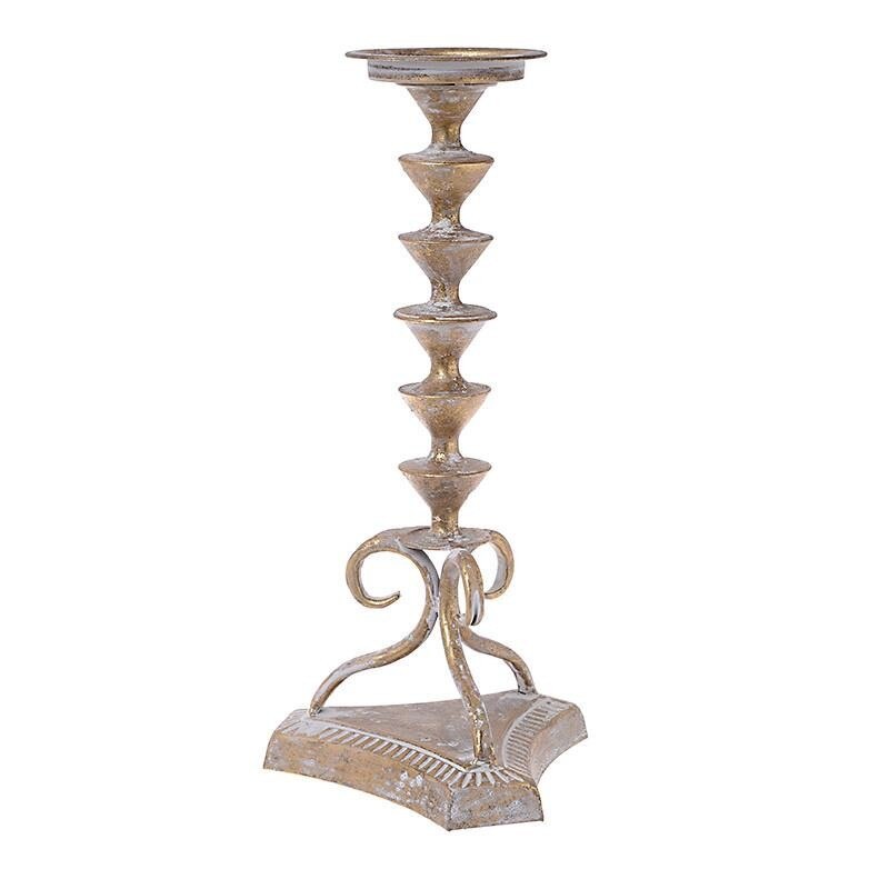 Suport pentru lumanare vintage tip stalp din metal de culoare aurie