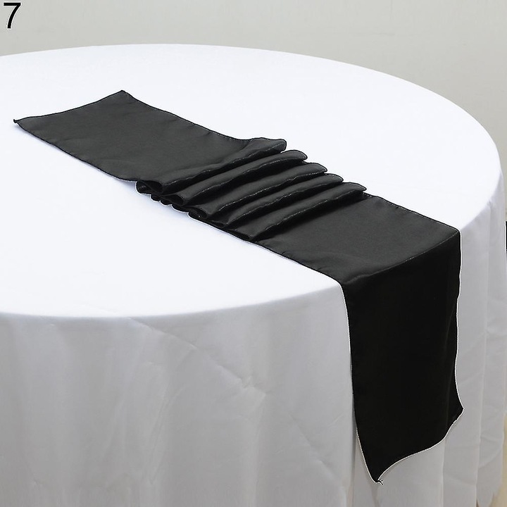 Selymes megjelenésű poliészter asztali futó esküvőre és partira, fekete, 30 x 275 cm