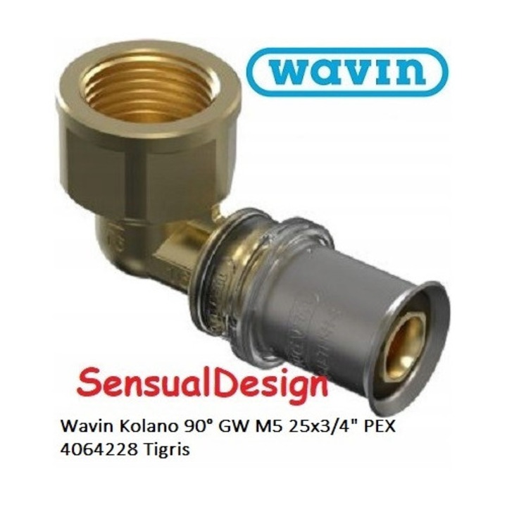Könyök 90° belső menetes (GW) Wavin Tigris M5, PEX 25 x 3/4", Acoustic Leak Alert funkció, sárgaréz, WSVQ0INNR kód