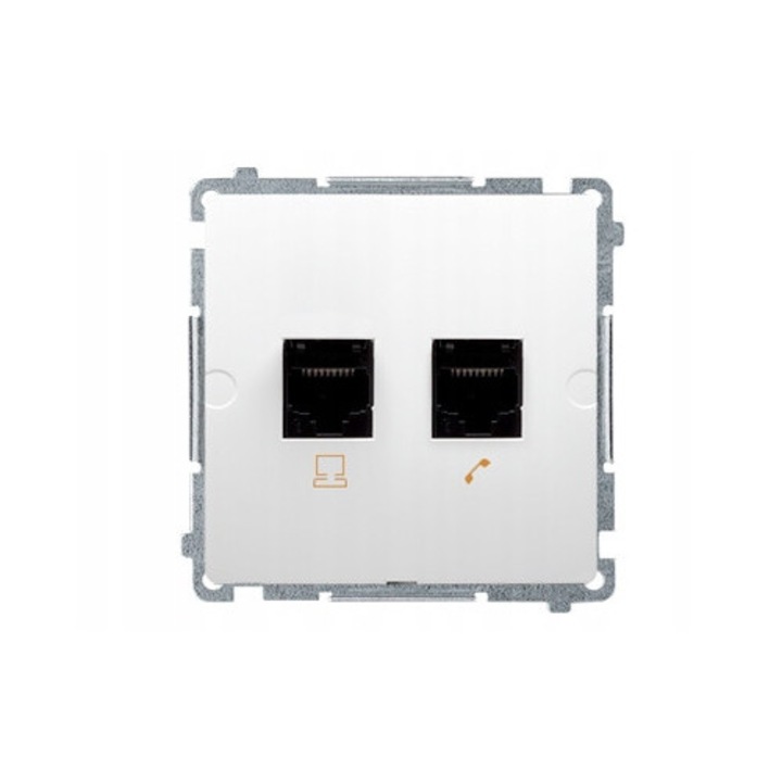 Priza de date RJ45 si telefonica RJ11 Kontakt-Simon modul Basic 84FJDF5W625, alb (RAL 9003), pentru montaj incastrat 45 x 45 mm