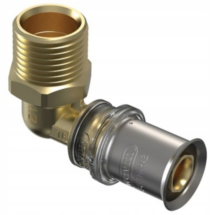 Könyök 90° Wavin Tigris M5, préselt sárgarézből külső menettel 3/4" (GZ) 20 mm-hez, arany, kód QI363DY9373
