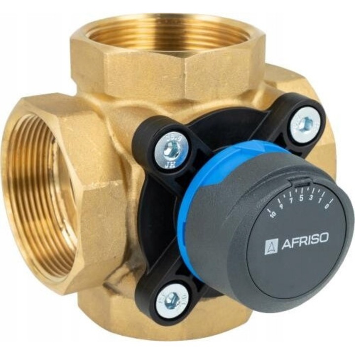 Afriso ARV 485 ProClick négyutas keverőszelep (PV68TTZWKU), DN32, Rp1 1/4, Kvs 18 m3/h, sárgaréz test, sárgaréz/fekete
