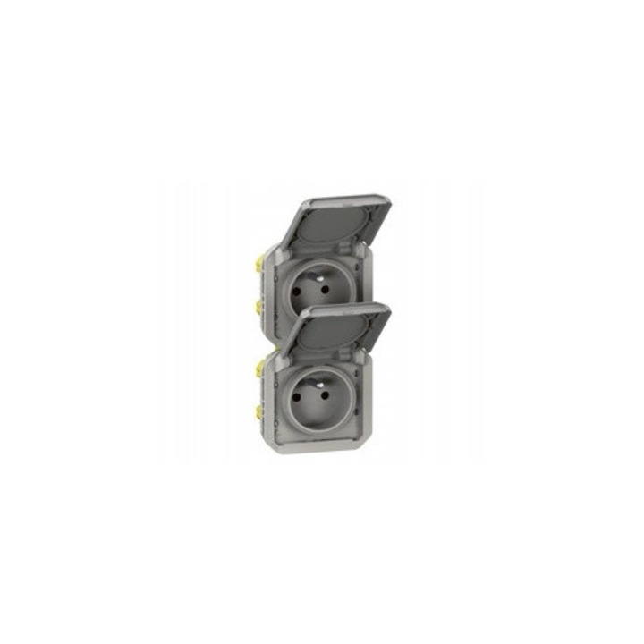 Priza dubla Legrand Plexo 069563L, 2x2P+Z, 16 A 250 V~, IP55, montaj aparent, gri