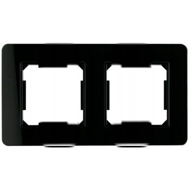 Rama dubla pentru intrerupatoare Onnline GAMA DQN9RNG2, sticla lucioasa, negru, 2 module, 158 x 86 x 8 mm, IP20