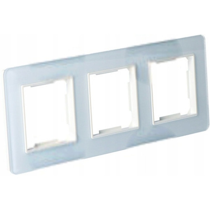 Rama tripla pentru prize/intrerupatoare Onnline 3RC4SVET5AI, din sticla lucioasa, IP20, alba, 230 x 86 x 8 mm