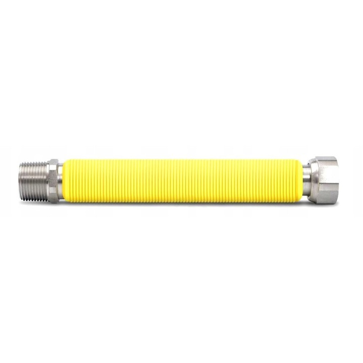 Conducta flexibila pentru gaz Famas PSR-06ANT-050, 3/4" (DN20) extensibila 500–700 mm, racord GW/GZ, protectie PVC galbena, cod RVQAH0O7O