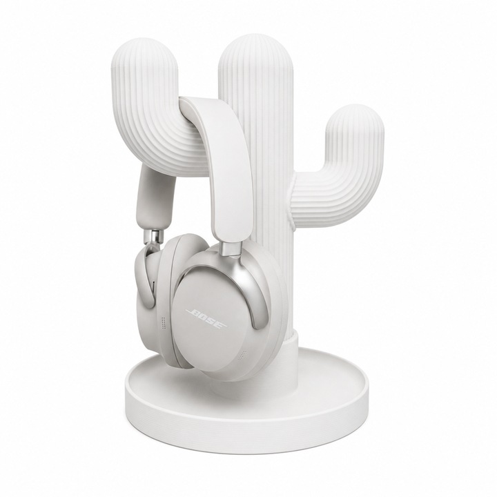 Saguaro univerzális fejhallgató tartó, PrintForge®, 3D nyomtatott, 17x17x27 cm, PLA-ból készült, BPA-mentes, Fehér