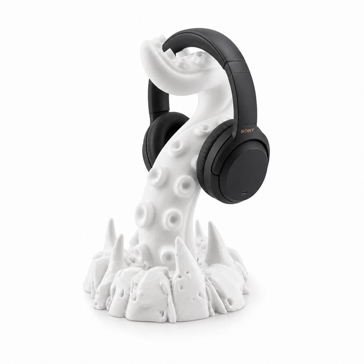 Univerzális Kraken fejhallgató tartó, PrintForge®, 3D nyomtatott, 16x15x23 cm, PLA-ból készült, BPA-mentes, Fehér