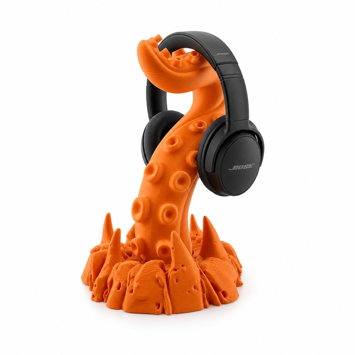 Univerzális Kraken fejhallgató tartó, PrintForge®, 3D nyomtatott, 16x15x23 cm, PLA-ból készült, BPA-mentes, narancssárga