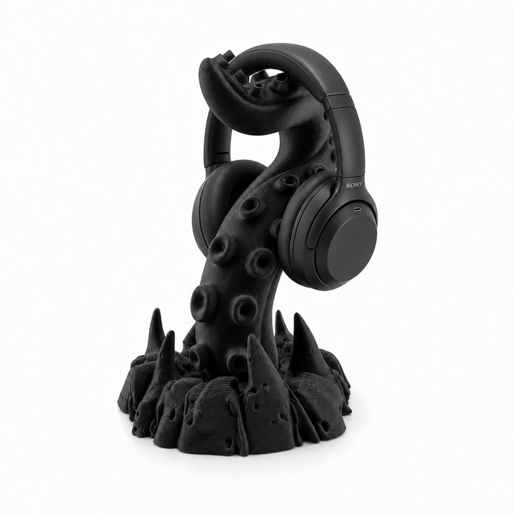Kraken univerzális fejhallgató tartó, PrintForge®, 3D nyomtatott, 16x15x23 cm, PLA-ból készült, BPA-mentes, Fekete