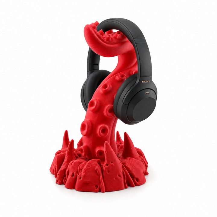 Univerzális Kraken fejhallgató tartó, PrintForge®, 3D nyomtatott, 16x15x23 cm, PLA-ból készült, BPA-mentes, Piros