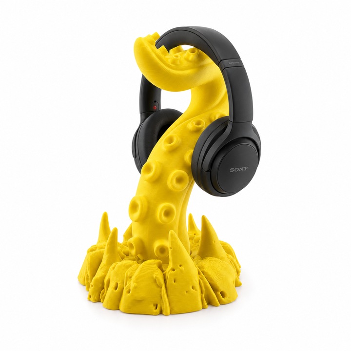Univerzális Kraken fejhallgató tartó, PrintForge®, 3D nyomtatott, 16x15x23 cm, PLA-ból készült, BPA-mentes, Sárga