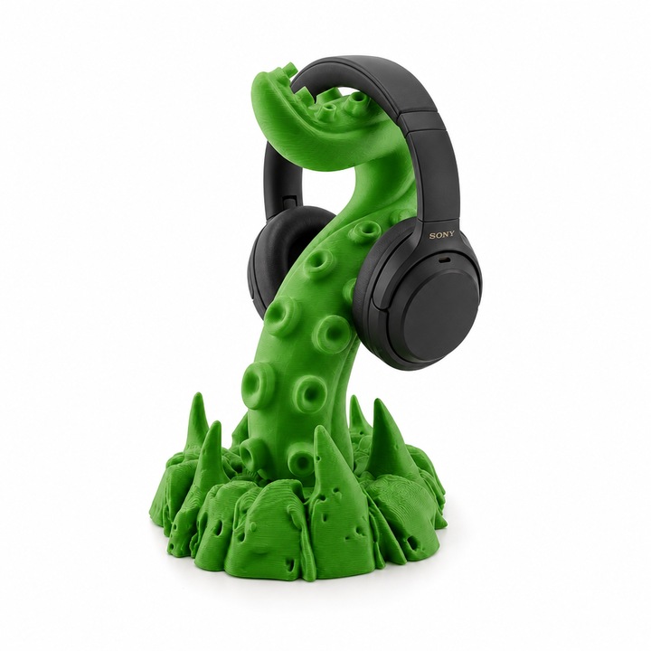Univerzális Kraken fejhallgató tartó, PrintForge®, 3D nyomtatott, 16x15x23 cm, PLA-ból készült, BPA-mentes, Zöld