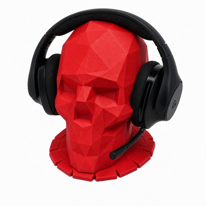 Univerzális fejhallgató tartó Osseus, PrintForge®, 3D nyomtatott, 20x20x22 cm, PLA-ból készült, BPA-mentes, Piros